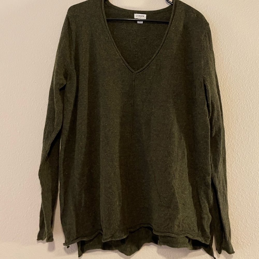 J. Crew Green Wool V-Neck Sweater
